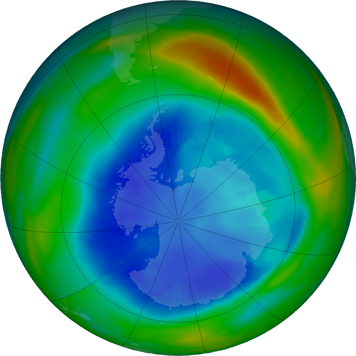 Antarctic ozone map for 21 August 2021